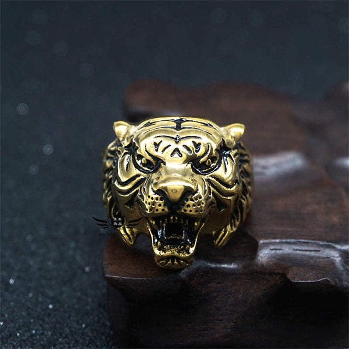 Anillo de motociclista Punk Rock con equilibrio de acero titanio y cabeza de tigre Animal para hombre