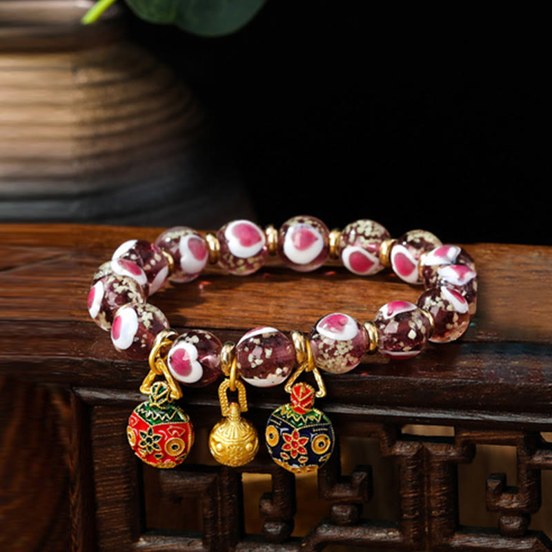 Pulsera de cuentas de cristal Liuli fluorescente luminosa con corazón de amor rosa de la familia de las bestias que tragan oro con Buddha Stones