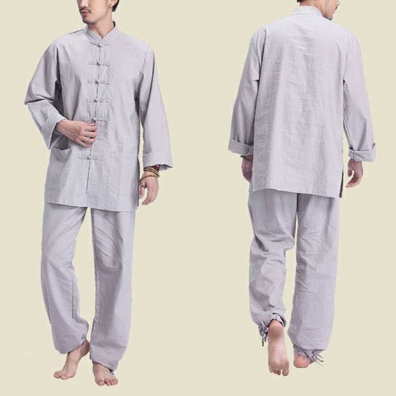 Conjunto de ropa de yoga para hombre con diseño de botón de rana china y Buddha Stones, de lino y algodón para meditación y oración - image 2