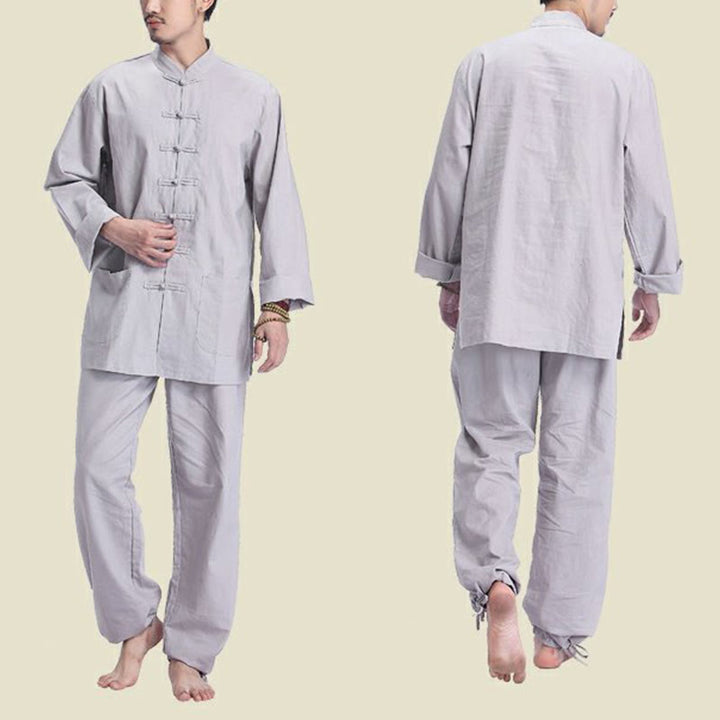 Conjunto de ropa de yoga para hombre con diseño de botón de rana china y Buddha Stones, de lino y algodón para meditación y oración - image 2