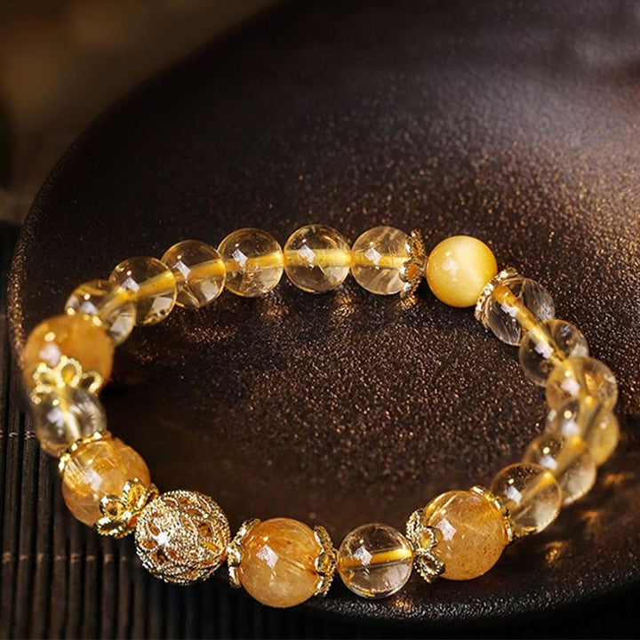 Pulsera de protección de prosperidad de cuarzo rutilado con amatista citrino natural de Buddha Stones