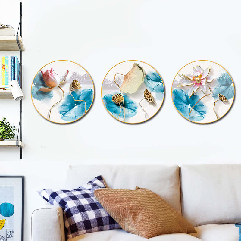 3 pegatinas de arte de pared con iluminación de meditación de flor de loto