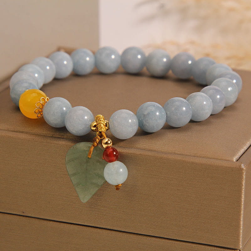 Pulsera con dijes curativos de hojas de jade, aguamarina y Buddha Stones