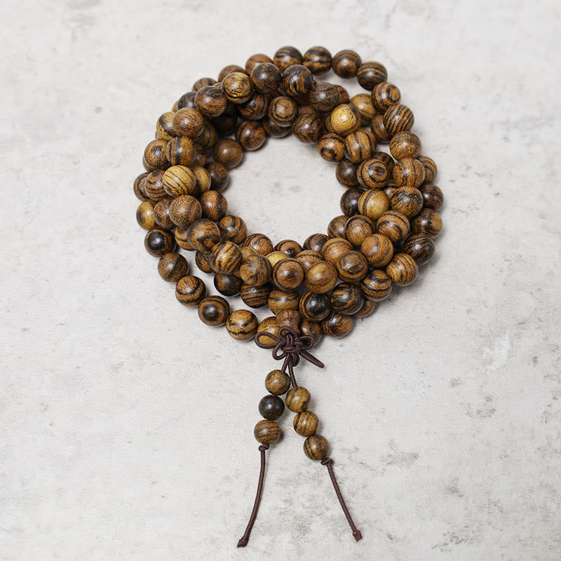Pulsera de cuentas de Mala con Buddha Stones , 108, oración, meditación, sándalo, elástica - Madera de piel de tigre - image 20