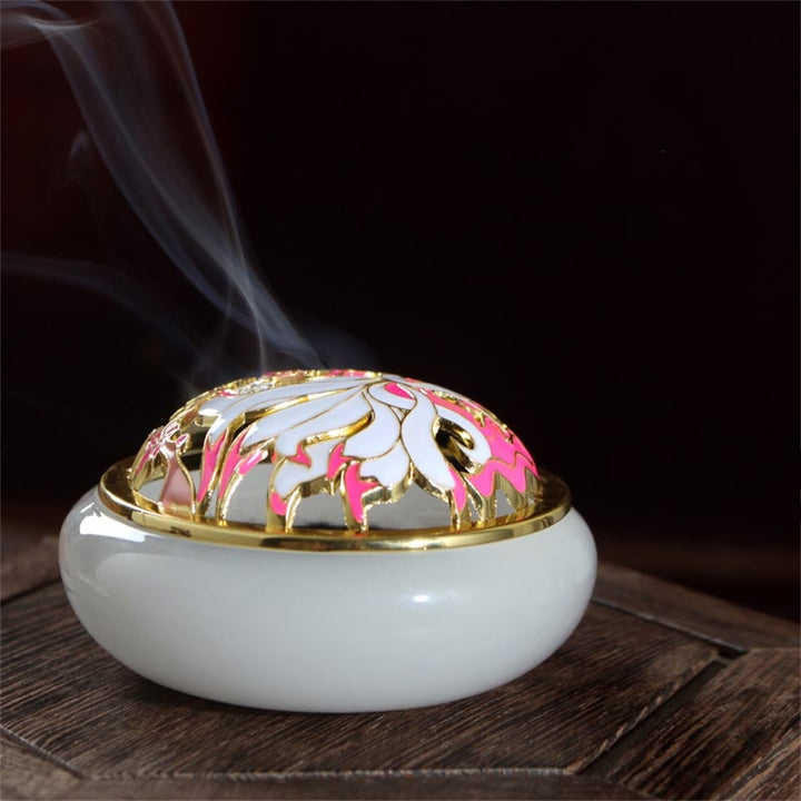 Quemador de incienso de meditación curativa de cristal Liuli de zorro de nueve colas con Buddha Stones