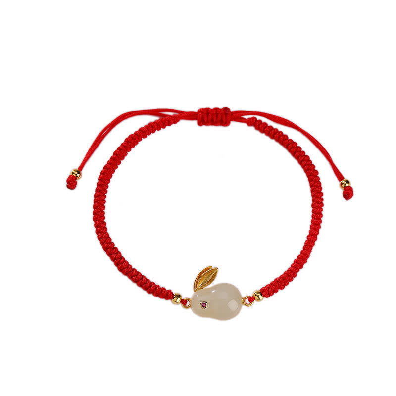 Pulsera de protección con hilo rojo de la suerte de jade blanco hetiano del año del conejo de plata de ley 925 con Buddha Stones