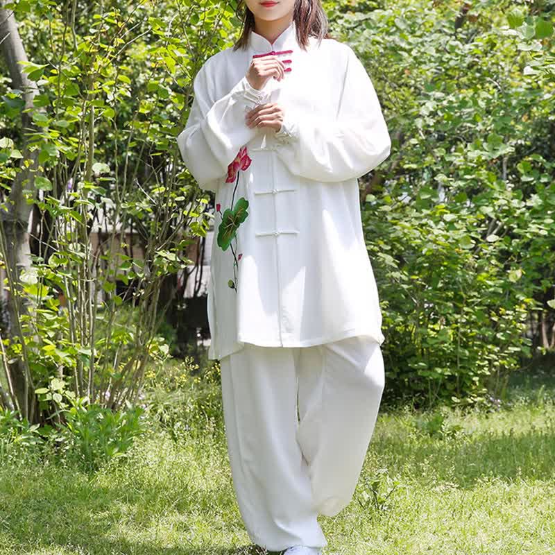 Conjunto de ropa para mujer con diseño de hojas y flores de loto y piedras de Buddha Stones para meditación, tai chi, oración y práctica espiritual zen - image 9
