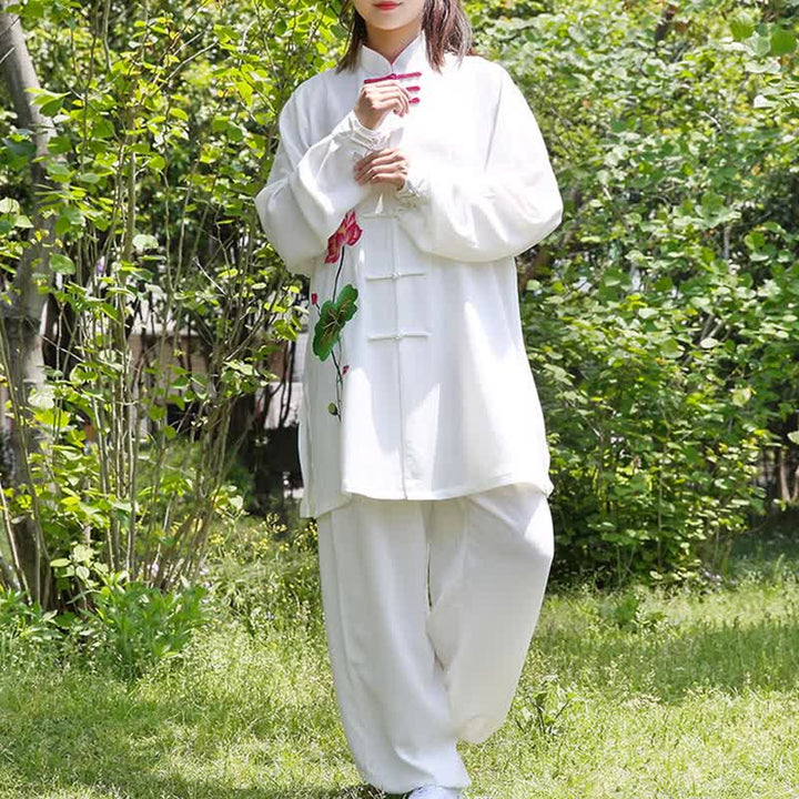 Conjunto de ropa para mujer con diseño de hojas y flores de loto y piedras de Buddha Stones para meditación, tai chi, oración y práctica espiritual zen - image 9