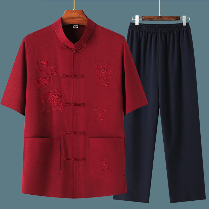 Traje Tang de Buddha Stones Hanfu dragón chino uniforme de kungfú tradicional camisetas y pantalones de manga corta conjunto de ropa para hombre - image 17