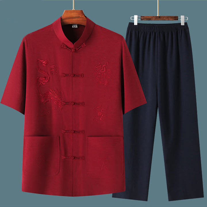 Traje Tang de Buddha Stones Hanfu dragón chino uniforme de kungfú tradicional camisetas y pantalones de manga corta conjunto de ropa para hombre - image 17