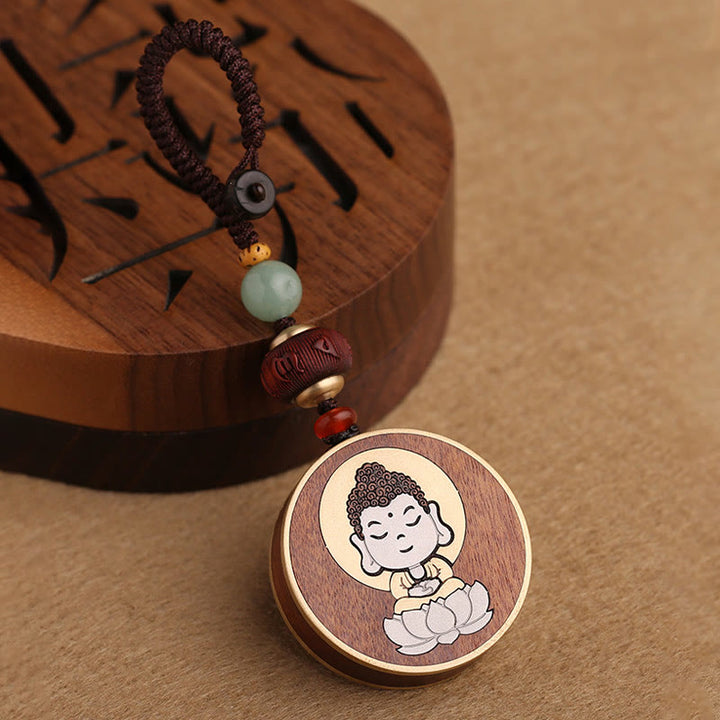 Buddha Stones, madera de ébano, palisandro, Buda Avalokitesvara Om Mani Padme Hum Balance, decoración para llavero de coche