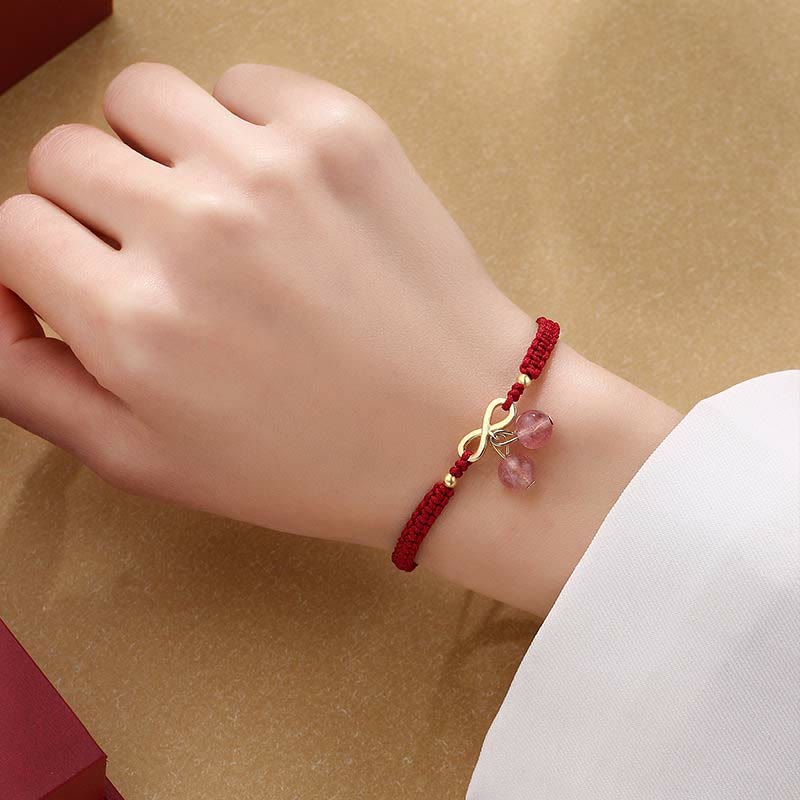 Pulsera de tejido de hilo rojo con Buddha Stones , cristal de cuarzo fresa, nudo sin fin, curación de amor