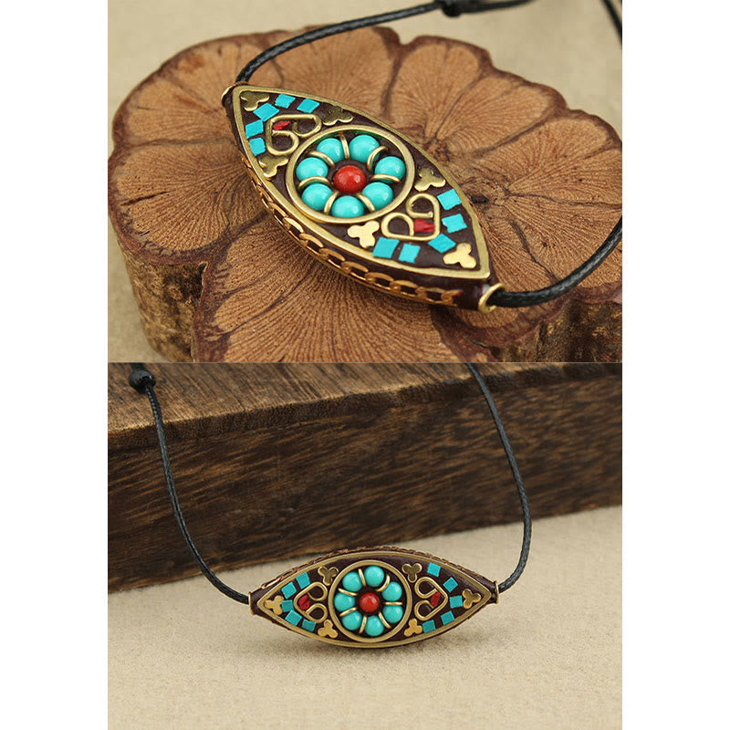 Collar con colgante de fuerza de protección con patrón de marquesa, cuentas de turquesa del Tíbet, Buddha Stones