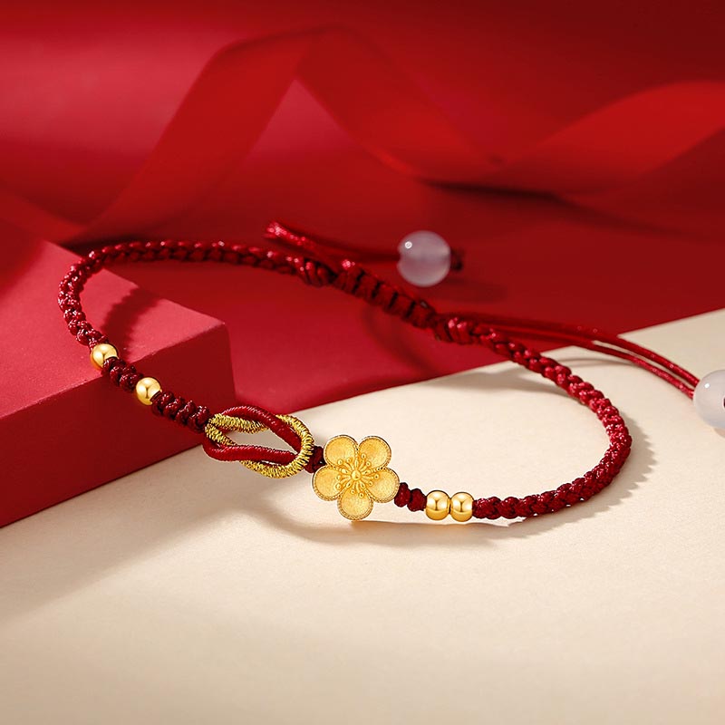 Pulsera de la suerte de calcedonia Sakura con flores de cerezo de plata de ley 925 hecha a mano con Buddha Stones