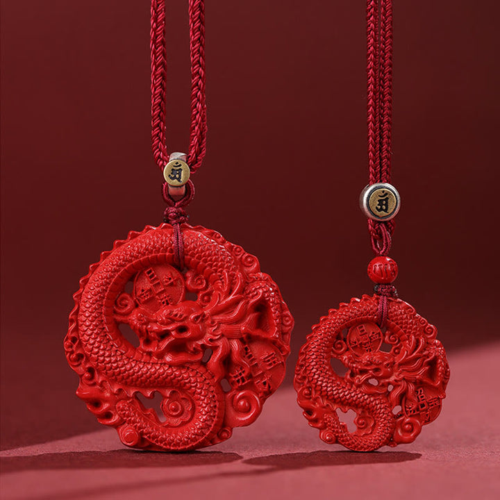 Colgante de plata de ley 925 con diseño de Buddha Stones, moneda de cobre y cinabrio Natural, Año del Dragón