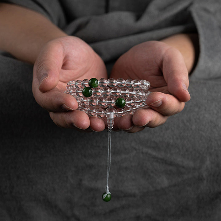 Pulsera de meditación de jade de cristal blanco de 108 cuentas Mala