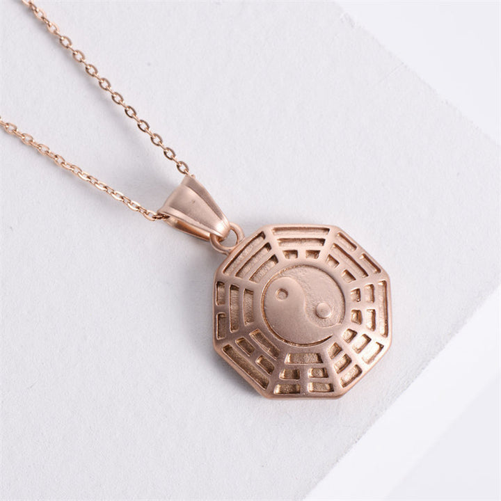 Bagua Yin Yang Collar de equilibrio de acero de titanio Colgante de cadena - Oro rosa - image 8