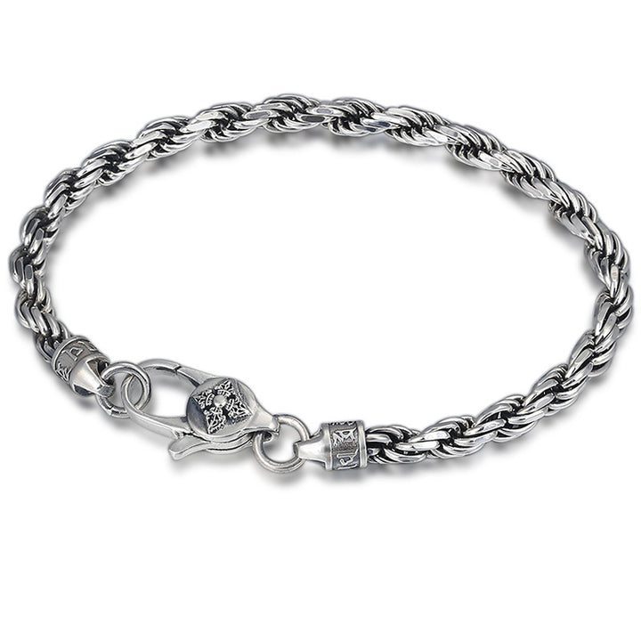 Pulsera de plata de ley 925 con Buddha Stones , Om Mani Padme Hum del Tíbet, doble Dorje Vajra, diseño trenzado, paz y amor