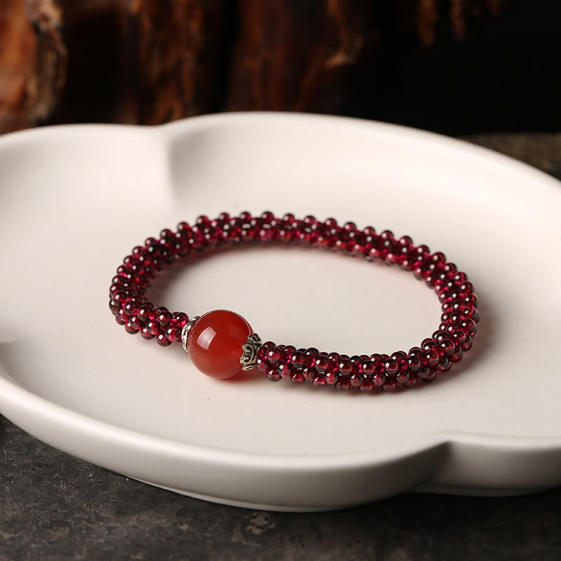 Pulsera de protección de cuentas de amazonita de ágata roja de cristal rosa granate natural con Buddha Stones