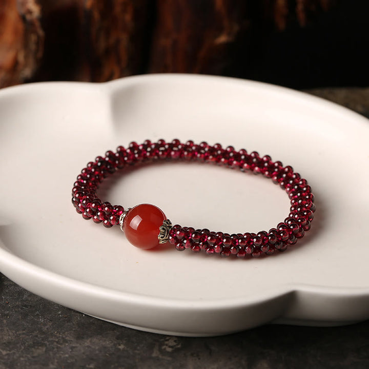 Pulsera de protección de cuentas de amazonita de ágata roja de cristal rosa granate natural con Buddha Stones