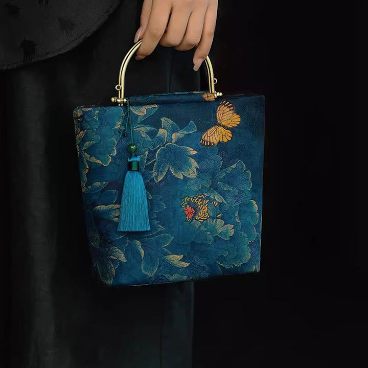 Bolso bandolera con cadena de metal, diseño de Buddha Stones y mariposas