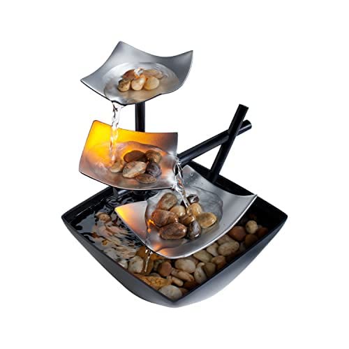 Adornos de loto de mesa de fuente de cascada de tres capas con decoración de escritorio de rocas de río