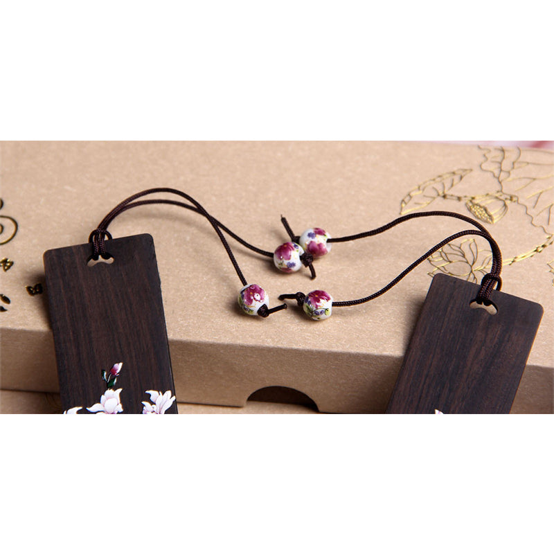 Marcadores de madera de ébano con flores de mariposa y Buddha Stones con caja de regalo