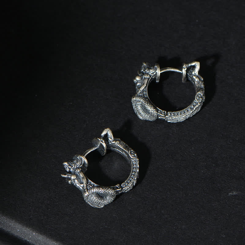 Pendientes de aro con diseño de dragón y Buddha Stones en plata de ley 925 - image 4