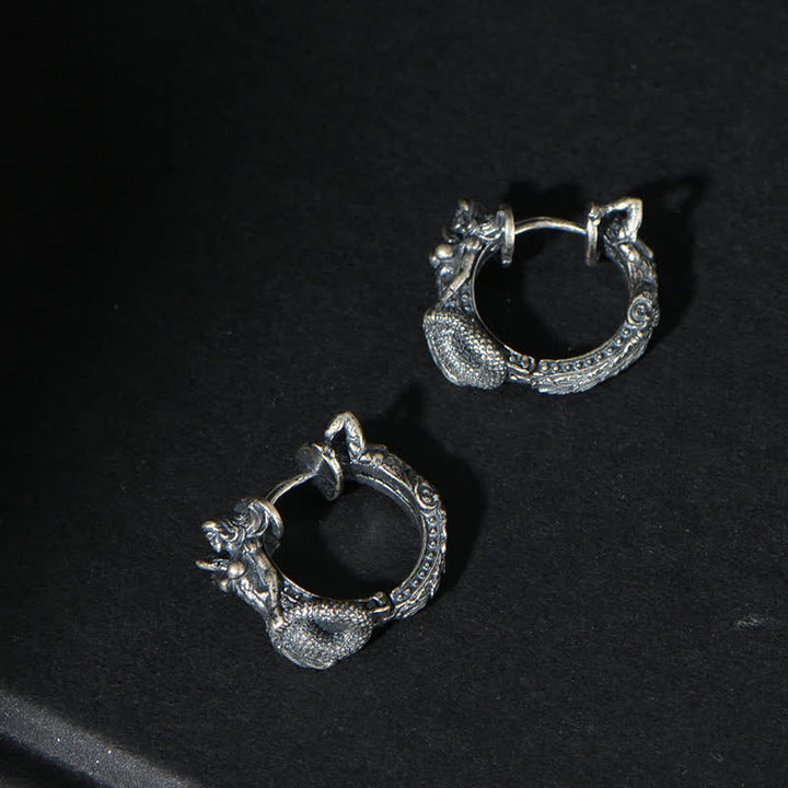 Pendientes de aro con diseño de dragón y Buddha Stones en plata de ley 925 - image 4