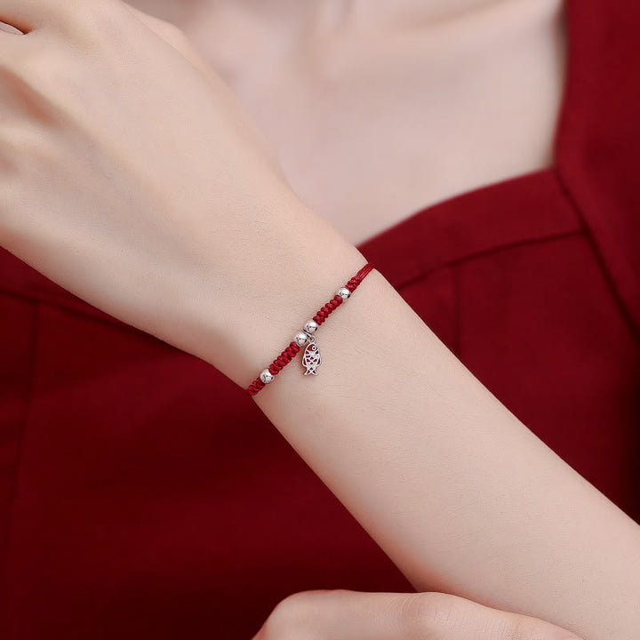 Pulsera roja trenzada hecha a mano con Buddha Stones de plata de ley 925, suerte, pez Koi, riqueza