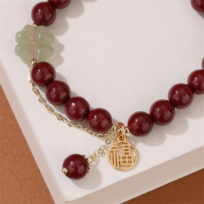 Pulsera de bendición con trébol de cuatro hojas de la suerte, Jade hetiano, cinabrio, Buddha Stones - image 4