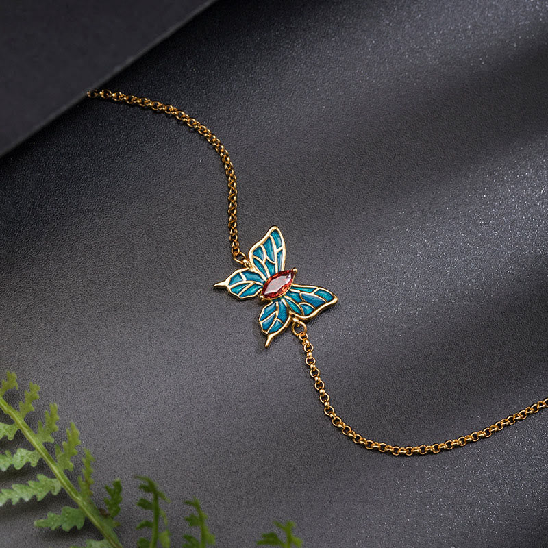 Pulsera de cadena de amor con circonitas y mariposas de plata de ley 925 con Buddha Stones - image 5