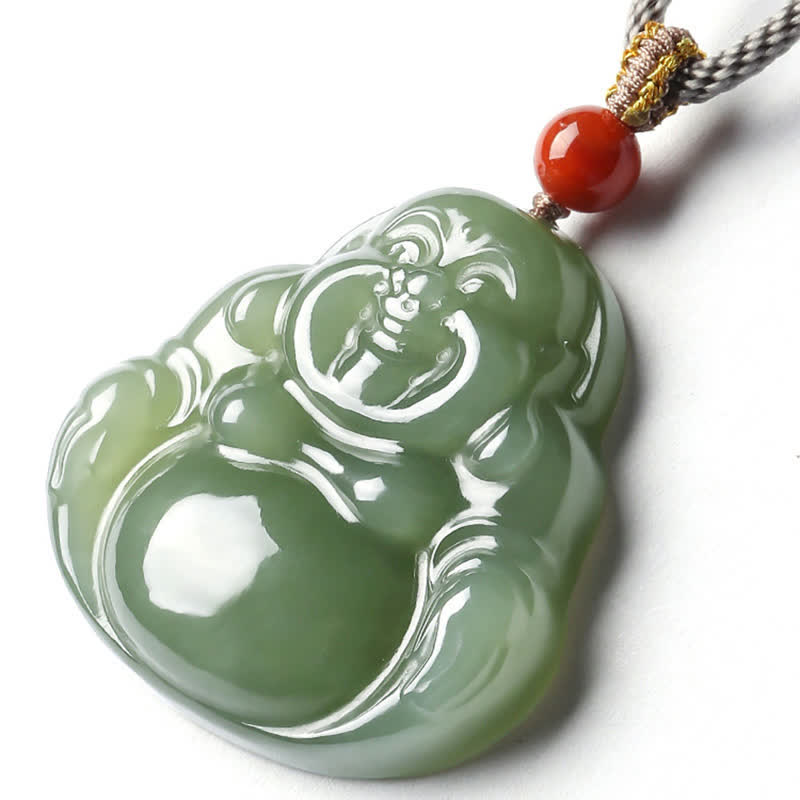 Colgante de cadena con collar de abundancia de jade hetiano de Buda sonriente - image 10