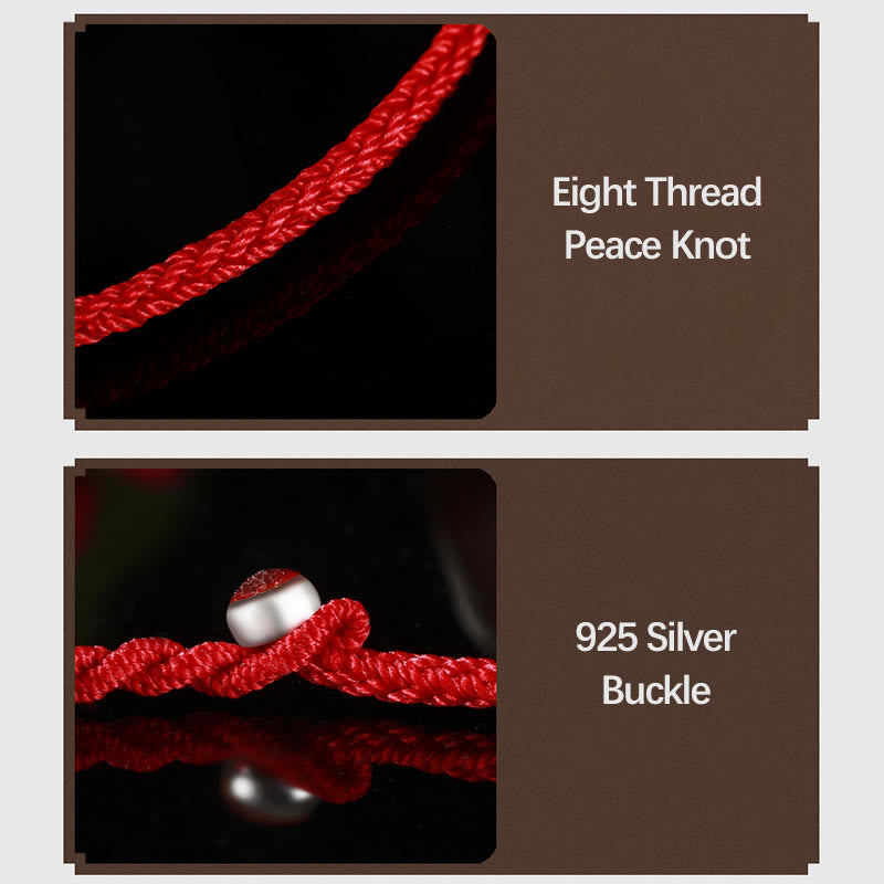 Pulsera de cuerda roja con nudo de paz de ocho hilos, cuentas de la suerte de oro 999 con Buddha Stones