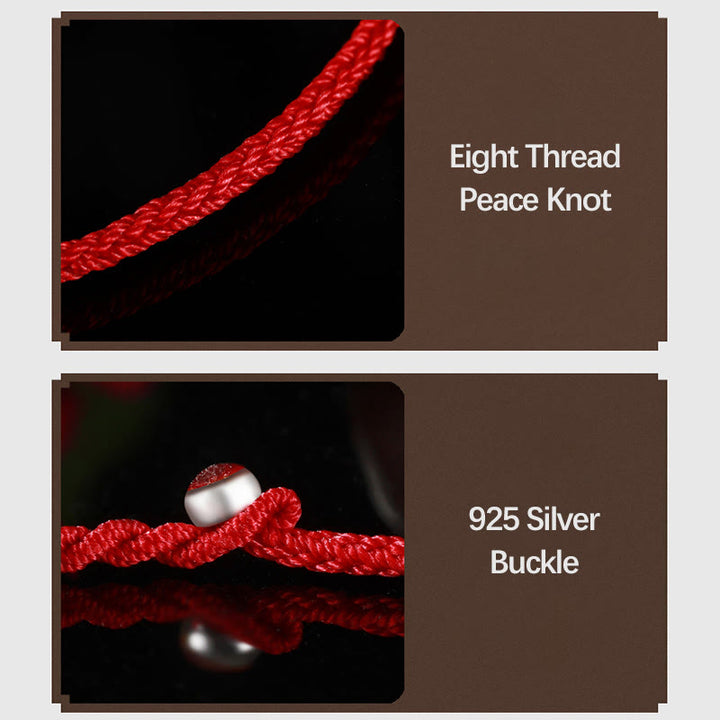 Pulsera de cuerda roja con nudo de paz de ocho hilos, cuentas de la suerte de oro 999 con Buddha Stones