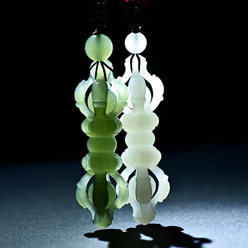 Colgante de collar de éxito grabado Dorje Vajra de Jade blanco de Jade cian hetiano Natural tibetano