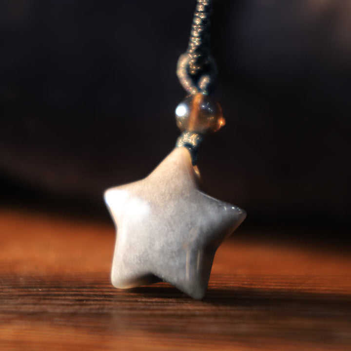 Colgante de collar de protección de luna creciente con estrella de obsidiana brillante de plata natural con Buddha Stones
