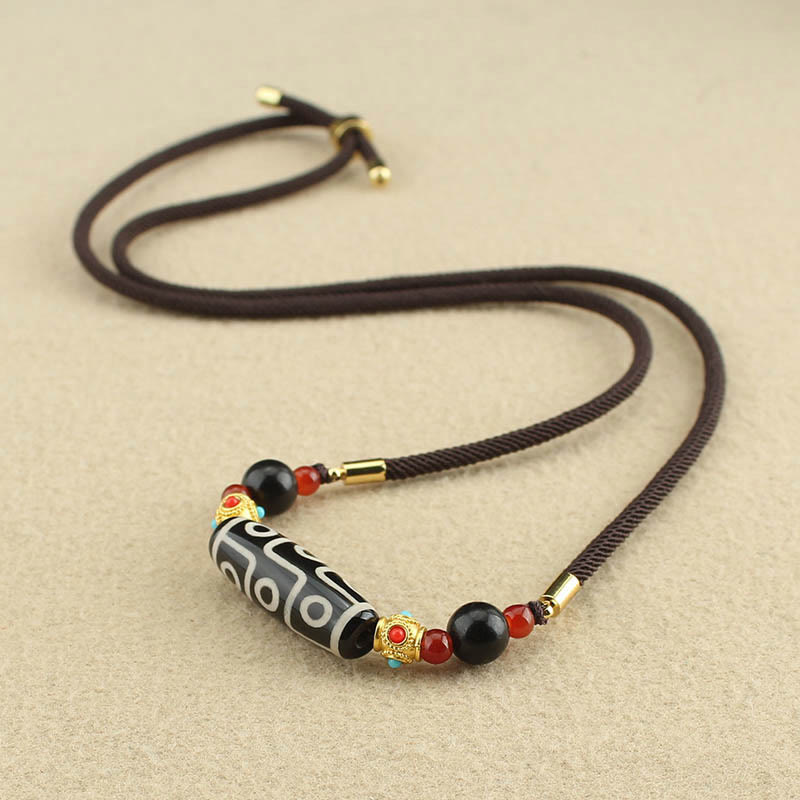 Colgante de collar de cadena con Buddha Stones tibetanas de nueve ojos Dzi, protección de cuentas, bendiciones