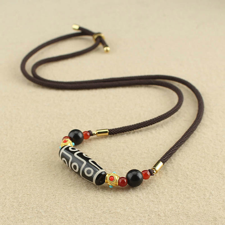 Colgante de collar de cadena con Buddha Stones tibetanas de nueve ojos Dzi, protección de cuentas, bendiciones