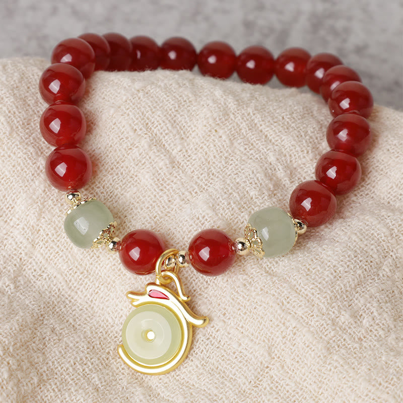 Buddha Stones Año del Dragón Ágata Roja Jade Hebilla de la Paz Pulsera de Éxito del Personaje Fu