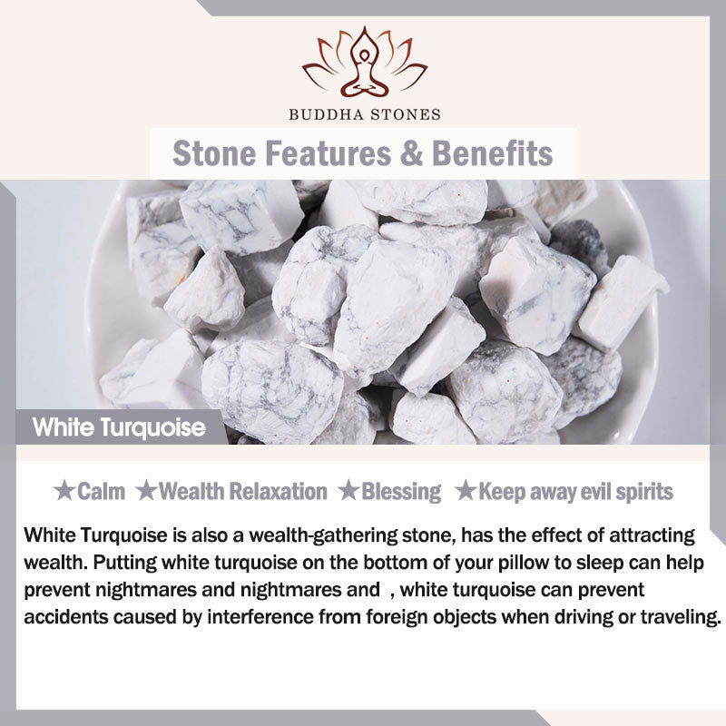 Buddha Stones 12 Constelaciones del Zodíaco Piedra Natural Esmerilada Pulsera de la Fortuna con Cuentas de Turquesa Blanca