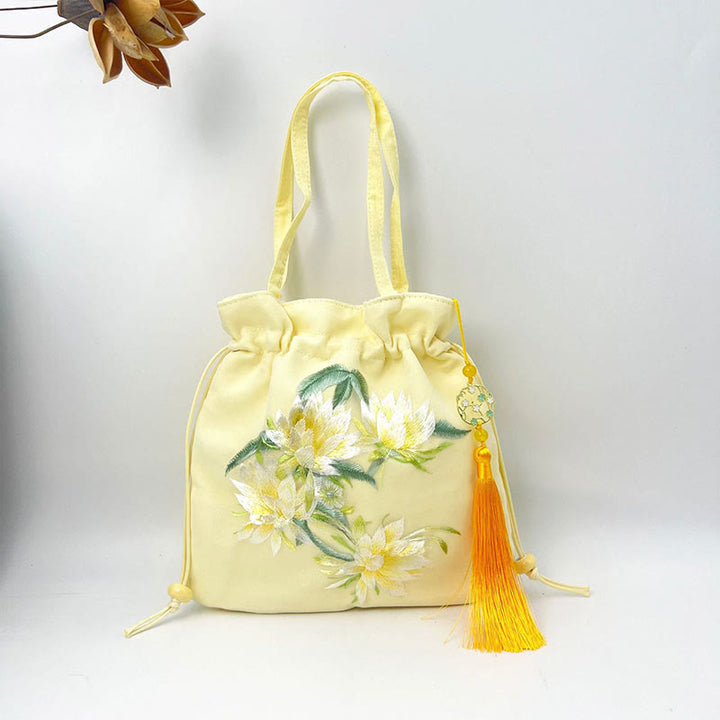 Buddha Stones Lotus Peony Epiphyllum Phoenix Suzhou bordado algodón lino Tote bandolera bolso de hombro bolso