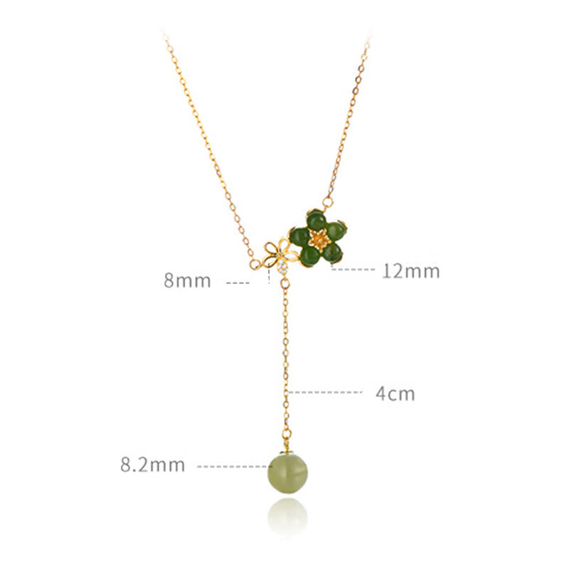 Colgante de collar de la suerte con diseño de flor de ciruelo de jade cian hetiano de plata de ley 925 con Buddha Stones