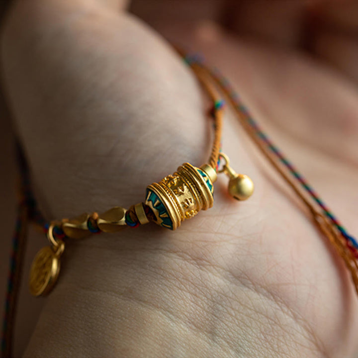 Pulsera de cuerda de fuerza de protección de rueda de oración Om Mani Padme Hum hecha a mano tibetana con Buddha Stones