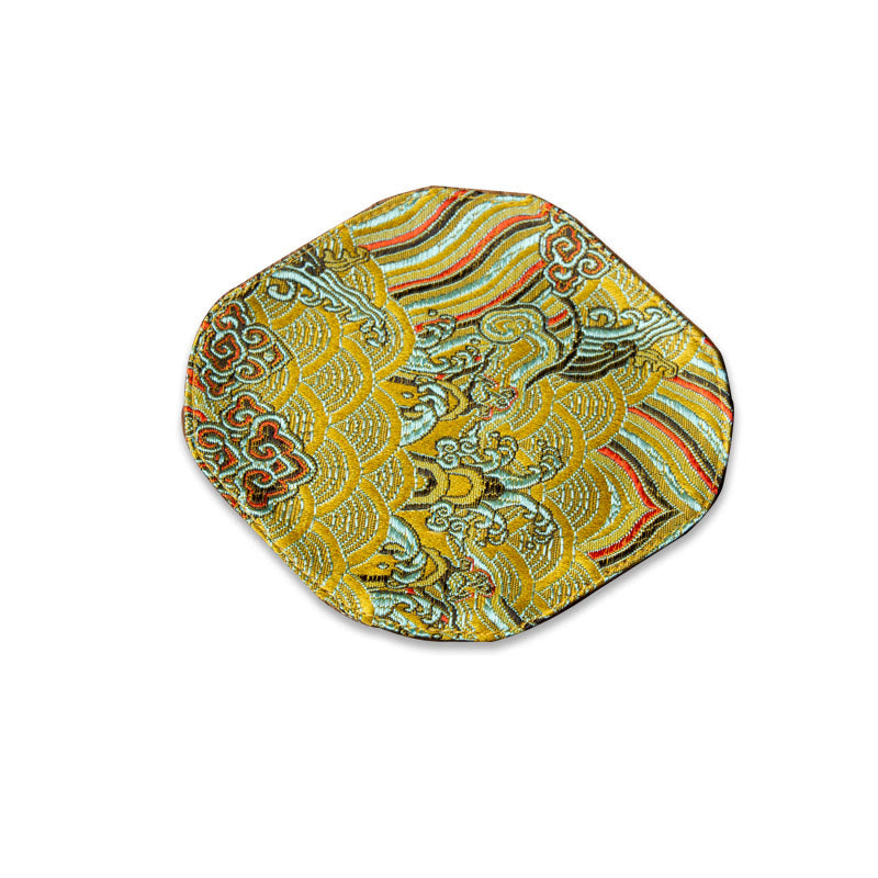 Tapete para taza con bordado de brocado de flor de ciruelo de bambú, posavasos para taza de té, Buddha Stones, ola de mar, tapete para té Kung Fu