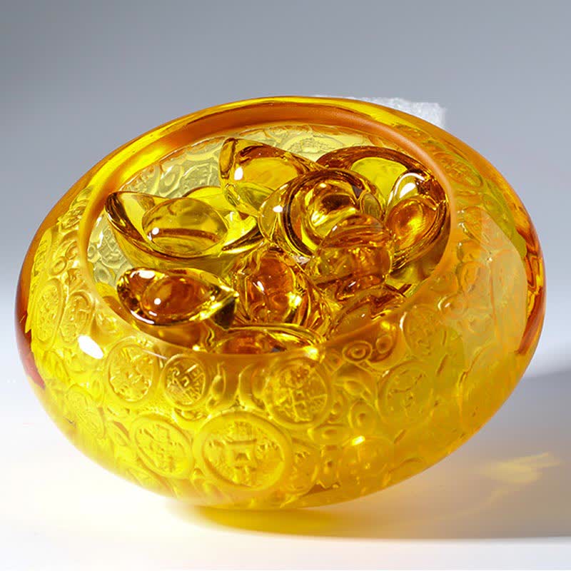 Cuenco del tesoro de cristal Liuli hecho a mano, lingotes, pieza de arte, decoración del hogar