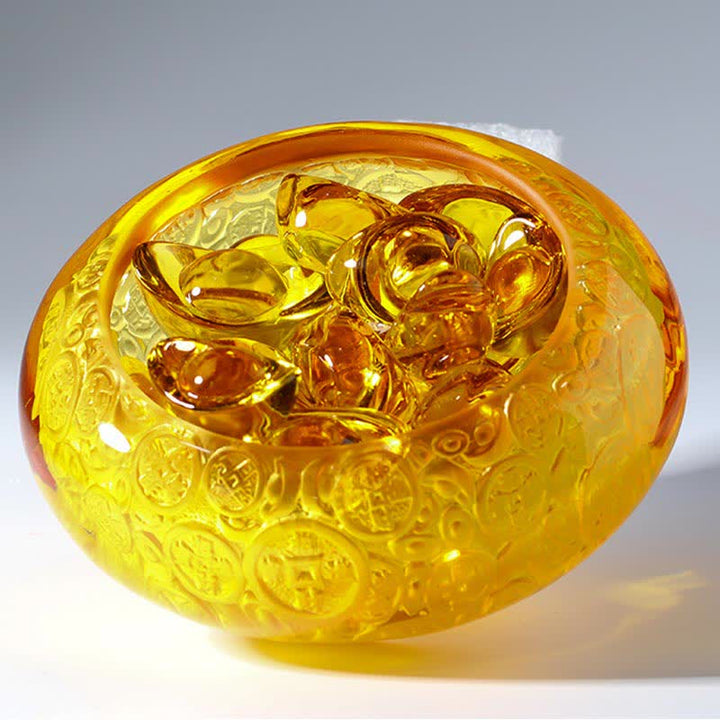 Cuenco del tesoro de cristal Liuli hecho a mano, lingotes, pieza de arte, decoración del hogar