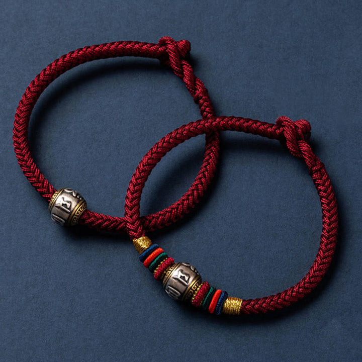 Pulsera trenzada con nudo de King Kong, hecha a mano, de Plata de Ley 925 con Buddha Stones , Om Mani Padme Hum, protección de la suerte, Tíbet