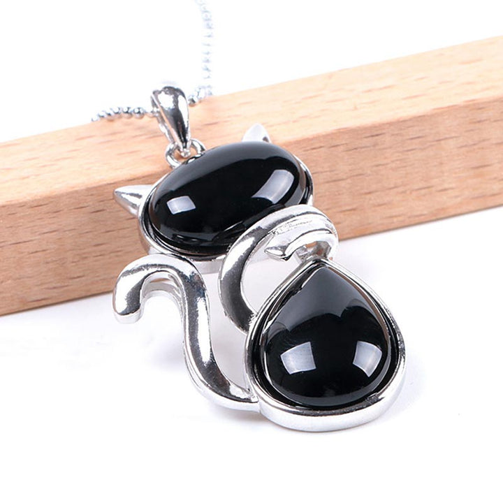 &quot;Save A Cat&quot; Lindo patrón de gato Protección de cristal natural Collar con colgante amante de los gatos
