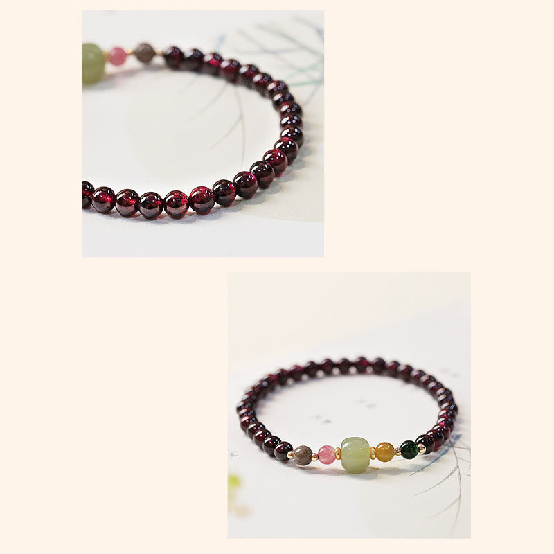 Pulsera de pasión con cuentas de turmalina y jade hetiano, granate natural, Buddha Stones